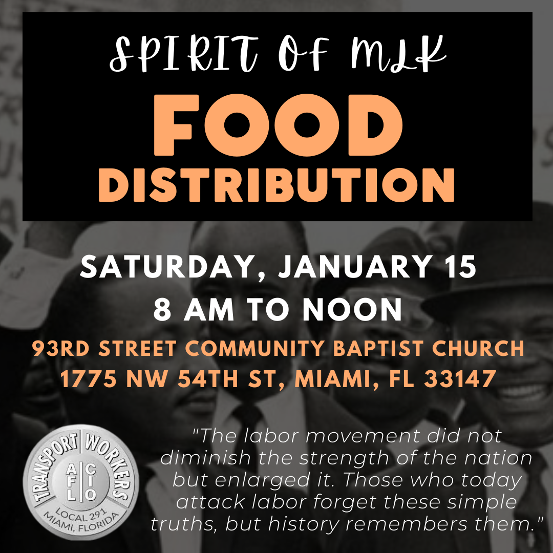 MLK WEEKEND: TWU LOCAL 291 IN PARTNERSHIP WITH 93rd STREET BAPTIST CHURCH FOOD DISTRIBUTION