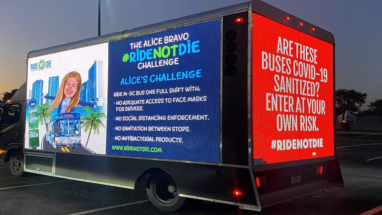 Mobile Billboard Describes ‘Hazardous’ Conditions on Miami-Dade Transit During Pandemic